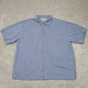 Jamaica Jaxx Camp Shirt Mens 2XL XXL Blue Floral Loop Collar Silk S/S Button Up